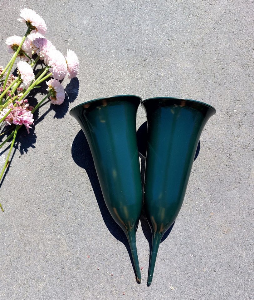 meytrade Bodenvase Blumenvase Friedhof Grabvase Tulpe 21cm hoch mit Erdspieß wetterfest, wetterfeste Blumenvase mit Stecker von meytrade