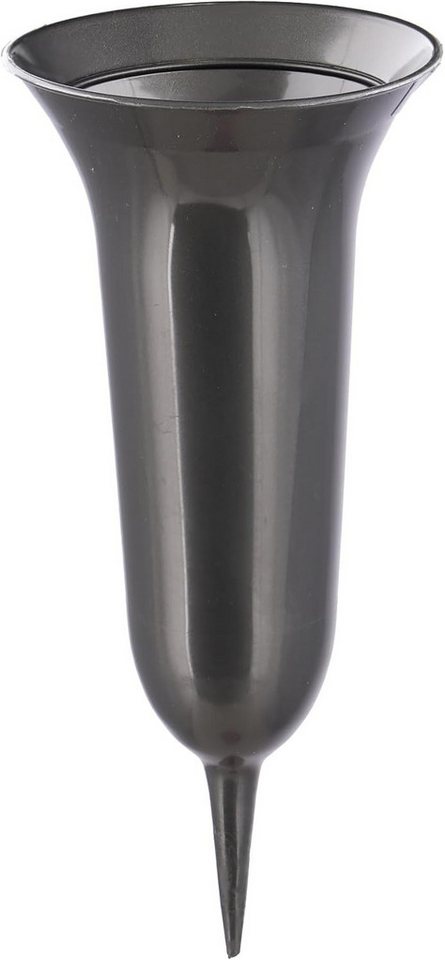 meytrade Bodenvase Grabvase 2 Größen 26cm + 32cm mit Erdspieß, wetterfest, dunkelgrau (2 Stück), Streckvase für Friedhof in 2 Größen im 2er Set von meytrade