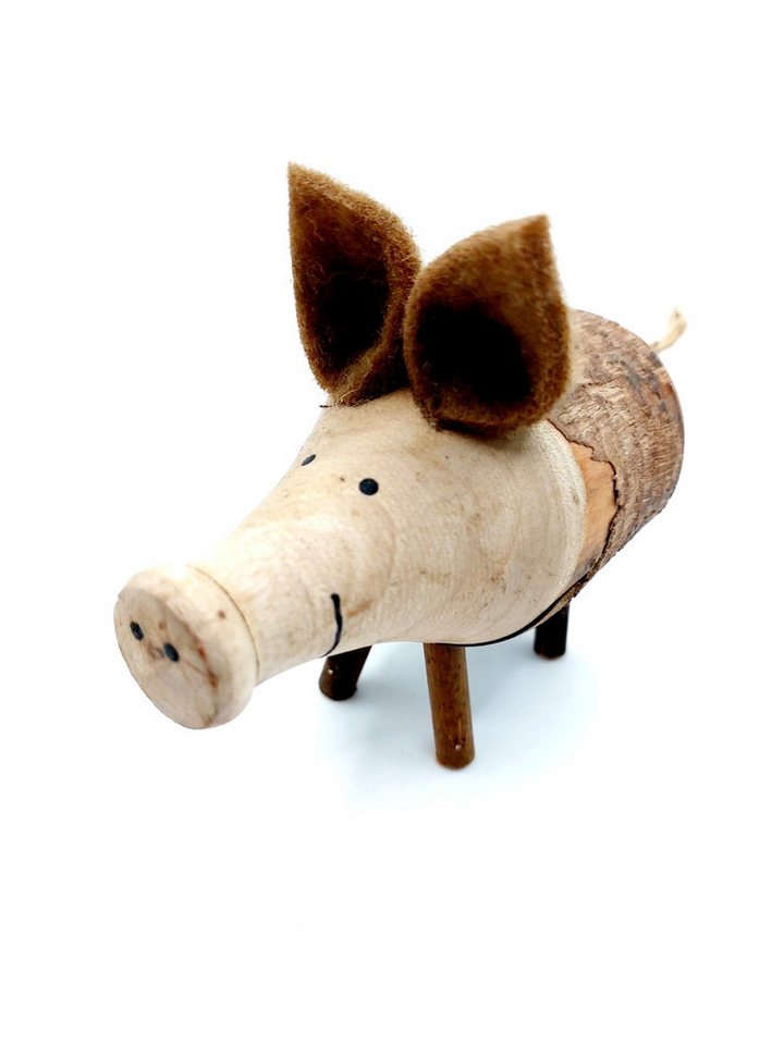 meytrade Dekofigur Glücksschweinchen aus Holz, Glücksbringer, Naturdeko, Sau aus Holzast (1 Stück), jedes Stück ein Unikat, Geschenkidee für Freunde und Familie von meytrade