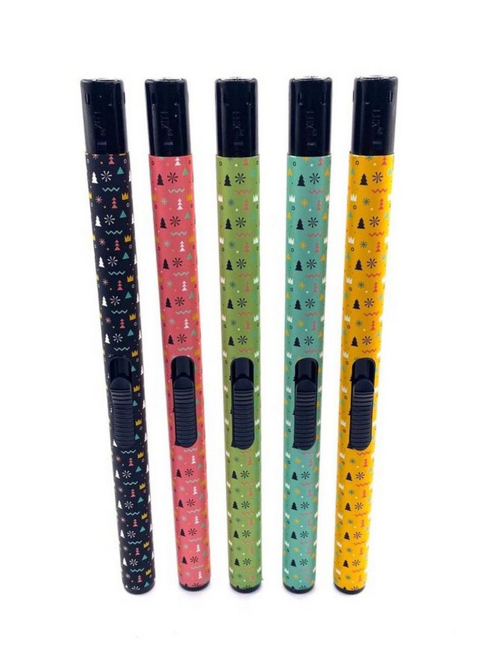meytrade Feuerzeuge Stabfeuerzeuge 5er Set BBQ Slim Christmas Edition bunt 21cm (5-St), nachfüllbare Stabfeuerzeuge im Set von meytrade