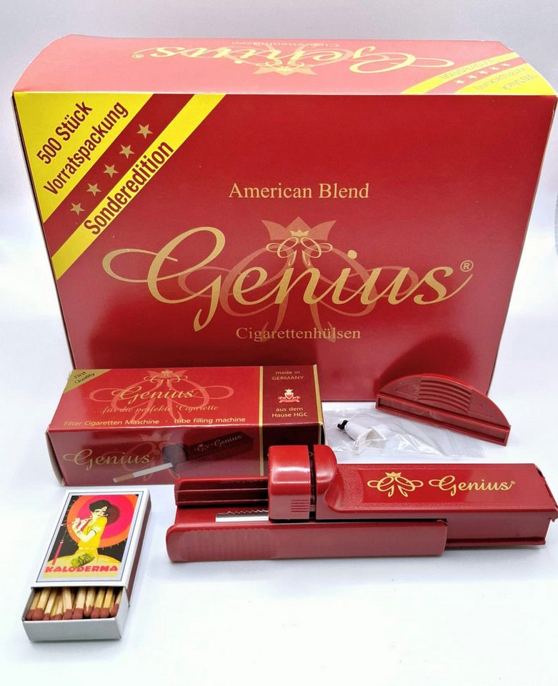 meytrade Minidrehmaschine Zigarettenmaschine Stopfer inkl. 500 Zigarettenhülsen und Zündhölzer, Genius Set zum selber stopfen von meytrade