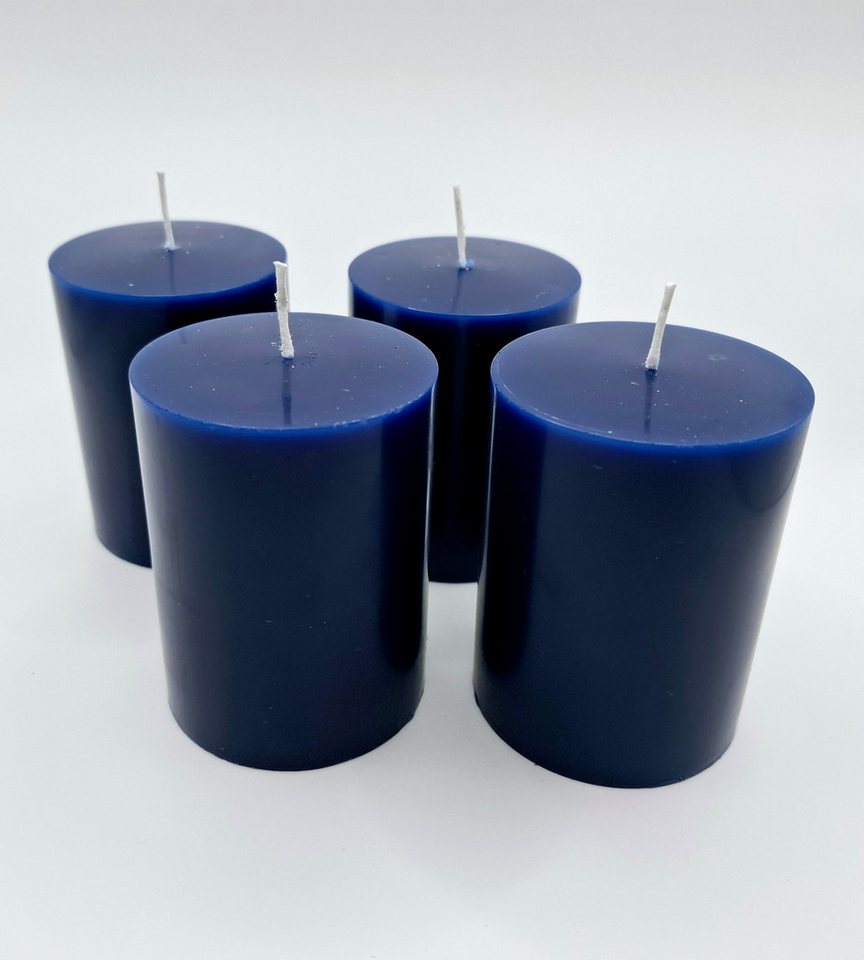 meytrade Stumpenkerze Kerzen 4er Set Farbe wählbar blau, rot, lavendel, türkis, rosa, sand (4 Stück), ca. 33 Std. Brenndauer von meytrade
