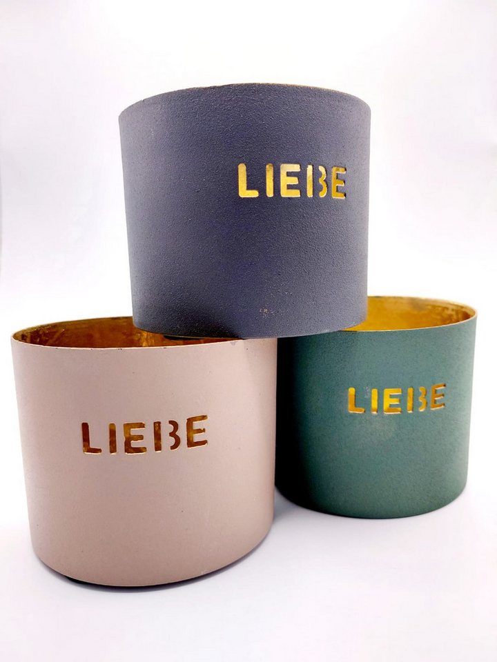 Vosteen Windlicht Teelicht oder Übertopf LIEBE im 3er Set in 3 Farben (3er Set), indoor, outdoor von Vosteen