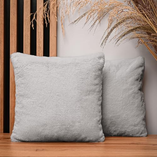 2er Set Kissenbezug 35x35 cm grau quadratisch - aus Pelzimitat, mit Reißverschluss - dekorative Kissenbezüge für Kissen 35x35, Deko Schlafzimmer, Deko Wohnzimmer von MG Design