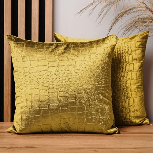 2er Set Kissenbezug 40x40 cm Gold quadratisch - aus Velourstoff mit Krokodilledermuster, mit Reißverschluss - dekorative Kissenbezüge für Kissen 40x40, Deko Schlafzimmer, Deko Wohnzimmer 2er Set Kissenbezug 40x40 cm Gold quadratisch - aus Velourstoff mit Krokodilledermuster, mit Reißverschluss - dekorative Kissenbezüge für Kissen 40x40, Deko Schlafzimmer, Deko Wohnzimmer von mg design