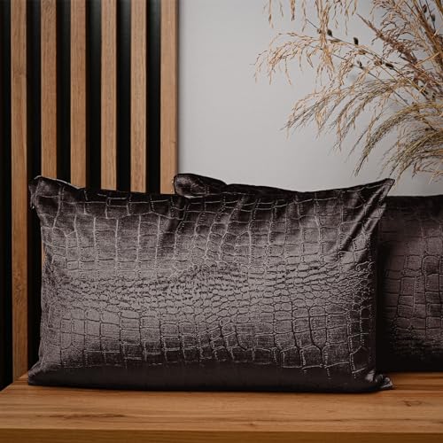 2er Set Kissenbezug 40x60 cm braun Rechteck - aus Velourstoff mit Krokodilledermuster, mit Reißverschluss - dekorative Kissenbezüge für Kissen 40x60, Deko Schlafzimmer, Deko Wohnzimmer 2er Set Kissenbezug 40x60 cm braun Rechteck - aus Velourstoff mit Krokodilledermuster, mit Reißverschluss - dekorative Kissenbezüge für Kissen 40x60, Deko Schlafzimmer, Deko Wohnzimmer von MG Design