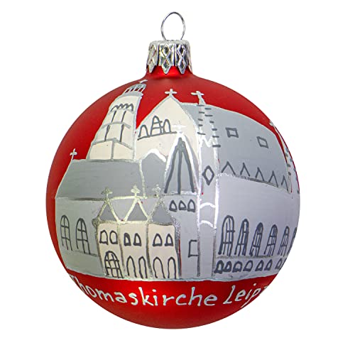mgc24 Weihnachtskugel Christbaumkugel Baumschmuck Glas handbemalt Ø 8cm - Motiv Leipzig Thomaskirche, rot von mgc24