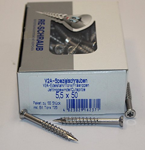 RE-SCHRAUB 5,5 x 50 mm Edelstahl A2 Torx TX 25 Terrassenschrauben rostfrei V2A von 100-1000 Stück wählbar (100) von mgn-store
