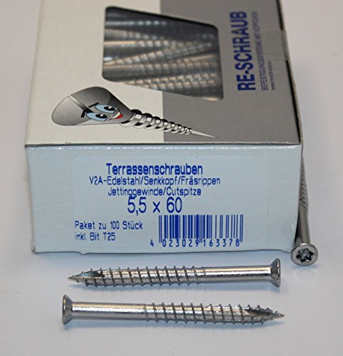 RE-SCHRAUB 5,5 x 60 mm Edelstahl A2 Torx TX 25 Terrassenschrauben rostfrei V2A von 100-1000 Stück wählbar (100) von mgn-store