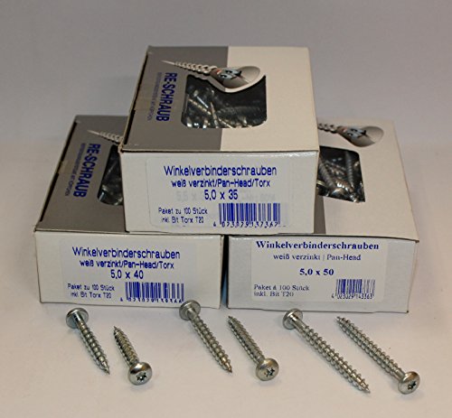 RE-SCHRAUB Winkelverbinderschrauben hell verzinkt 5,0 x 35 bis 5,0 x 50 mm (5,0 x 50 (100 Stück)) von mgn-store