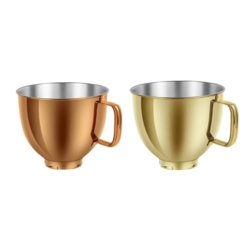 1 x Kupfer-Gold-Schüssel, + 1 x Gold-Schüssel, 5 QT Edelstahl-Mixerschüssel, kompatibel mit Kitchenaid Artisan & Classic 4,5–5 QT Mixern mit kippbarem Kopf K45 KSM70 KSM150 von mhddhd