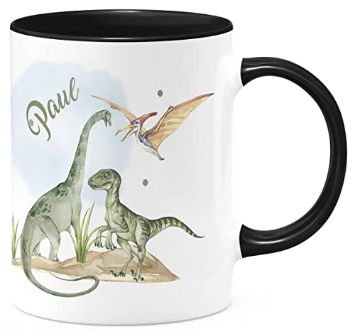 miKalino Keramik Tasse Dinosaurier mit Namen - handbedruckt in Deutschland | Kaffee Becher Kaffeetasse Geschenk, Farbe:schwarz, Grösse:330ml von miKalino