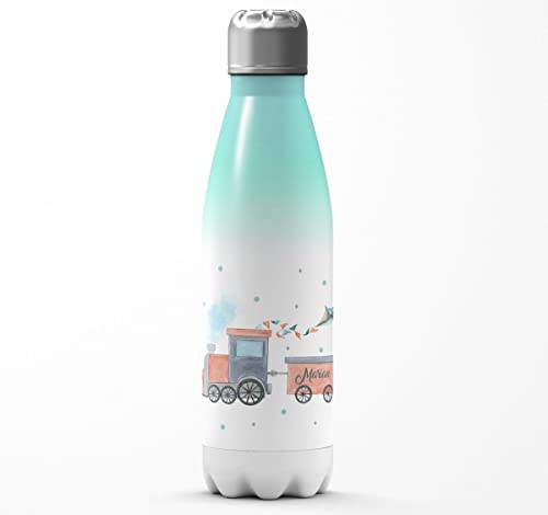 Mikalino Kinder Edelstahl Trinkflasche Bunte Dampflok personalisiert mit Wunschname Einschulung Geschenk Geschenkideen Thermosflasche Mädchen Junge, Farbe:aquaweiss, Grösse:500ml Mikalino Kinder Edelstahl Trinkflasche Bunte Dampflok personalisiert mit Wunschname Einschulung Geschenk Geschenkideen Thermosflasche Mädchen Junge, Farbe:aquaweiss, Grösse:500ml von miKalino