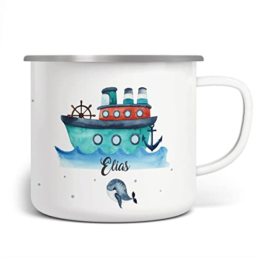 miKalino Emaille Tasse Buntes Schiff personalisierte Kindertasse mit Wunschnamen bedruckt Emaille Becher Emailletasse | handbedrucktes Geschenk, Farbe:weisssilber, Grösse:300ml miKalino Emaille Tasse Buntes Schiff personalisierte Kindertasse mit Wunschnamen bedruckt Emaille Becher Emailletasse | handbedrucktes Geschenk, Farbe:weisssilber, Grösse:300ml von miKalino
