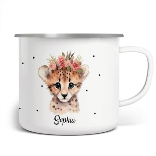 miKalino Emaille Tasse Mädchen - Trinkbecher Kinder personalisiert - Emaille Becher mit Leopard-Motiv - Kindertasse mit Namen - Kindertasse bedruckt - Emaille Becher Weiß, 300ml miKalino Emaille Tasse Mädchen - Trinkbecher Kinder personalisiert - Emaille Becher mit Leopard-Motiv - Kindertasse mit Namen - Kindertasse bedruckt - Emaille Becher Weiß, 300ml von miKalino
