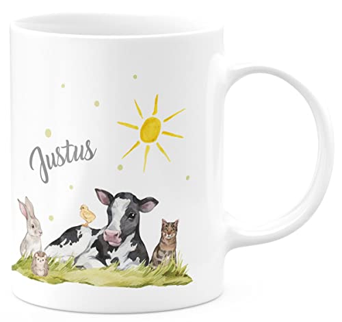 miKalino Keramik Tasse Tiere vom Bauernhof personalisiert mit Wunschname - handbedruckt in Deutschland | Kaffee Becher Kaffeetasse Geschenk, Farbe:weiss, Grösse:330ml von miKalino