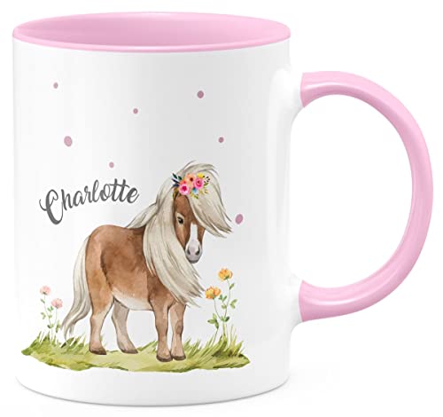 miKalino Keramiktasse Mädchen - weiße Keramiktasse Kinder personalisiert - bedruckte Kindertasse mit Pony-Motiv - Pferde Kindertasse mit Namen - Geschenk Keramiktasse von miKalino