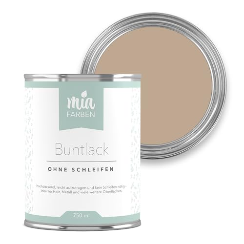 miafarben Buntlack ohne schleifen 750ml, Möbelfarbe, Möbellack für Holz, Metall, Kunststoff (Kleiner Nougattraum) von miafarben