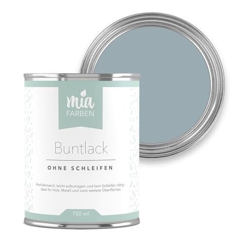 miafarben Buntlack ohne schleifen 750ml, Möbelfarbe, Möbellack für Holz, Metall, Kunststoff (Mildes Nebelblau) von miafarben