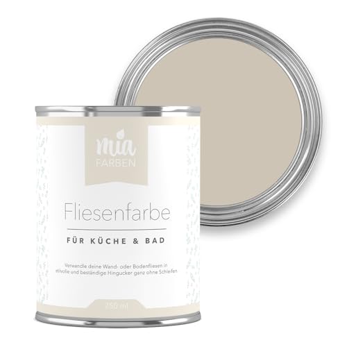 miafarben Fliesenfarbe ohne Schleifen – Fliesenlack für Wand & Boden – Bad & Küche – hochdeckend, matt, wasserbasiert, für Innen (Feine Mandelcreme, 750ml) von miafarben