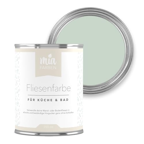 miafarben Fliesenfarbe ohne Schleifen – Fliesenlack für Wand & Boden – Bad & Küche – hochdeckend, matt, wasserbasiert, für Innen (Frostiges Eisgrün, 2,5L) von miafarben