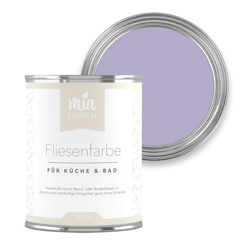 miafarben Fliesenfarbe ohne Schleifen – Fliesenlack für Wand & Boden – Bad & Küche – hochdeckend, matt, wasserbasiert, für Innen (Mias Lavendelblüte, 750ml) von miafarben