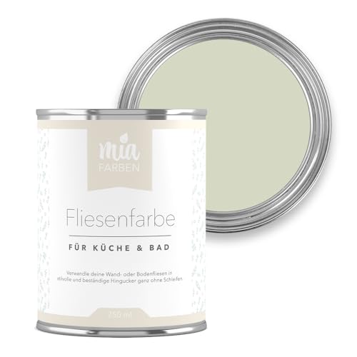 miafarben Fliesenfarbe ohne Schleifen – Fliesenlack für Wand & Boden – Bad & Küche – hochdeckend, matt, wasserbasiert, für Innen (Mildes Lichtgrün, 750ml) von miafarben