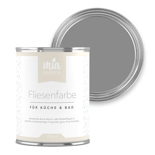 miafarben Fliesenfarbe ohne Schleifen – Fliesenlack für Wand & Boden – Bad & Küche – hochdeckend, matt, wasserbasiert, für Innen (Natürliches Felsengrau, 5L) von miafarben
