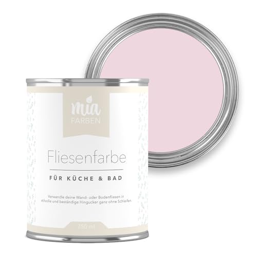 miafarben Fliesenfarbe ohne Schleifen – Fliesenlack für Wand & Boden – Bad & Küche – hochdeckend, matt, wasserbasiert, für Innen (Süße Kirschblüte, 750ml) von miafarben