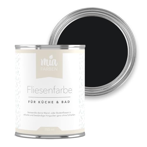miafarben Fliesenfarbe ohne Schleifen – Fliesenlack für Wand & Boden – Bad & Küche – hochdeckend, matt, wasserbasiert, für Innen (Tiefes Nachtschwarz, 2,5L) von miafarben