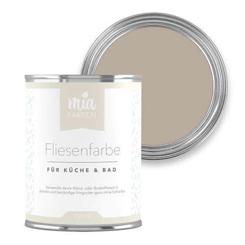 miafarben Fliesenfarbe ohne Schleifen – Fliesenlack für Wand & Boden – Bad & Küche – hochdeckend, matt, wasserbasiert, für Innen (Weiches Sandgrau, 750ml) von miafarben