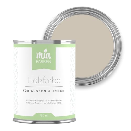 miafarben Holzfarbe ohne Schleifen – wetterfeste Farbe für Innen & Außen – matt, hochdeckend, wasserbasiert (Feine Mandelcreme, 750ml) von miafarben