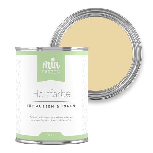 miafarben Holzfarbe ohne Schleifen – wetterfeste Farbe für Innen & Außen – matt, hochdeckend, wasserbasiert (Leichte Goldblüte, 750ml) von miafarben