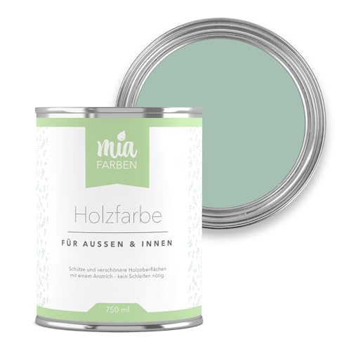 miafarben Holzfarbe ohne Schleifen – wetterfeste Farbe für Innen & Außen – matt, hochdeckend, wasserbasiert (Mias Minze, 750ml) von miafarben
