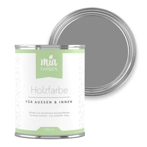 miafarben Holzfarbe ohne Schleifen – wetterfeste Farbe für Innen & Außen – matt, hochdeckend, wasserbasiert (Natürliches Felsengrau, 2,5L) von miafarben