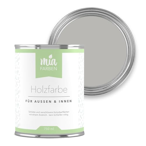 miafarben Holzfarbe ohne Schleifen – wetterfeste Farbe für Innen & Außen – matt, hochdeckend, wasserbasiert (Sanftes Wolkengrau, 2,5L) von miafarben