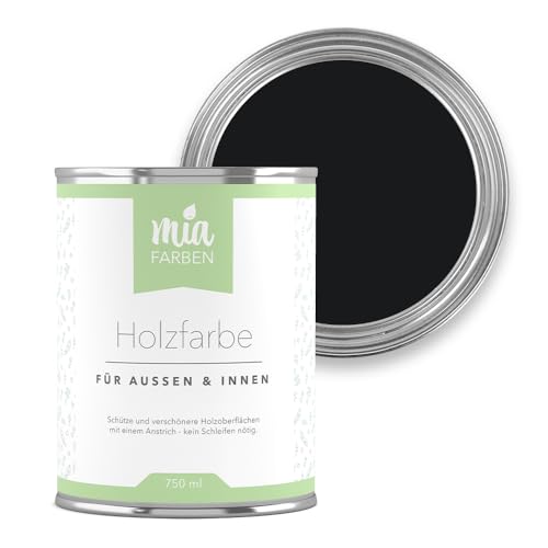 miafarben Holzfarbe ohne Schleifen – wetterfeste Farbe für Innen & Außen – matt, hochdeckend, wasserbasiert (Tiefes Nachtschwarz, 750ml) von miafarben