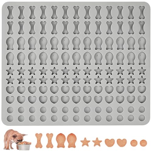 Backmatte Hundekekse, Silikon Hundekekse Backform, 5 Formen in 1 BPA-freie Backmatten für Hundeleckerlies, Backunterlage für DIY Hundekekse und Leckerlis (Hellgrau Blau, 130 Gitter) von miaomiao