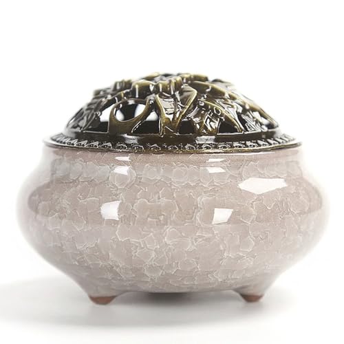 Keramik Weihrauchbrenner, Vintage Räuchergefäß Räucherschale, Räucherstäbchenhalter Halter mit Metall Deckel und Feuerfeste Matte für Home Deko Geschenk Keramik Weihrauchbrenner, Vintage Räuchergefäß Räucherschale, Räucherstäbchenhalter Halter mit Metall Deckel und Feuerfeste Matte für Home Deko Geschenk von miaomiao