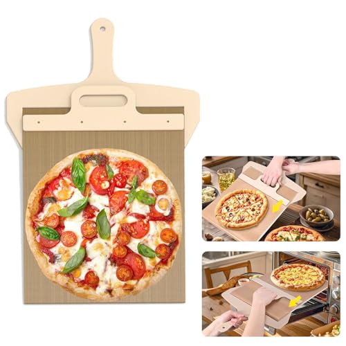 Schiebe Pizzaschieber mit Griff, 58 x 30cm Antihaftbeschichteter Pizza Schieber, Pizza Peel Zubehör, Multifunktionaler Pizzaschieber Rutschfest, Einfache Übertragung von miaomiao