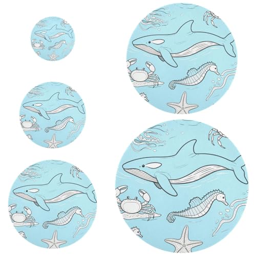 5 Stück Bürstenabdeckung Stretch in 5 Größen Frischhalteschüssel Abdeckungen für lang anhaltende Frische Babyblau Unterwassertier Wal Quallen von miaozhen
