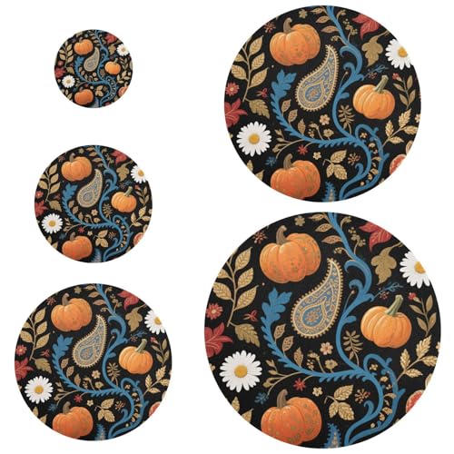 5 Stück Schüsselabdeckungen elastisch wiederverwendbar elastisch in 5 Größen Schüssel Abdeckungen Brot Sauerteigdeckel für Lebensmittel Obst Salat Umweltfreundlich Vintage Paisley Kürbis Gänseblümchen von miaozhen