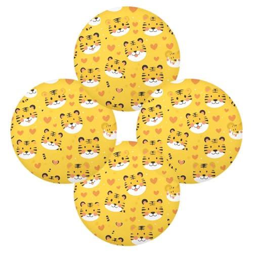 Dekorative runde Platzsets mit Cartoon-Motiv und gelben Tigern, Vinyl, 39,1 x 39,1 cm, Tapete, Para la Mesa, Dekoration, 4 Stück von miaozhen