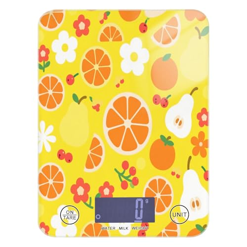 Digitale Küchenwaage mit LCD-Display, für Lebensmittel, 5 kg/5 g, Beere, Orange, Birne, Blume, Textur, Gelb, Kaffee, Grammwaage mit 4 Einheiten für Seife, Kochen, Backen (Batterien nicht im Digitale Küchenwaage mit LCD-Display, für Lebensmittel, 5 kg/5 g, Beere, Orange, Birne, Blume, Textur, Gelb, Kaffee, Grammwaage mit 4 Einheiten für Seife, Kochen, Backen (Batterien nicht im von miaozhen