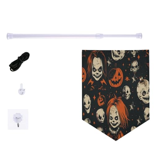 Haunted Chucky gruseliger Halloween-Banner für die Wand mit Teleskopstange, Partybanner und Dekorationen für Tür, Wände, Fenster, Gärten, Hof Haunted Chucky gruseliger Halloween-Banner für die Wand mit Teleskopstange, Partybanner und Dekorationen für Tür, Wände, Fenster, Gärten, Hof von miaozhen