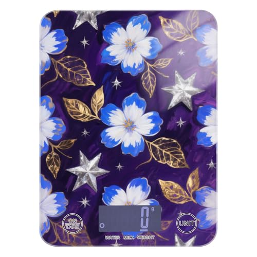LCD-Display, tragbare Waage, Lebensmittel, 5 kg/5 g, Blau und Blumen, Küchenwaage mit 4 Einheiten zum Backen von Espresso, Gewichtsverlust (Batterien nicht im Lieferumfang enthalten) von miaozhen