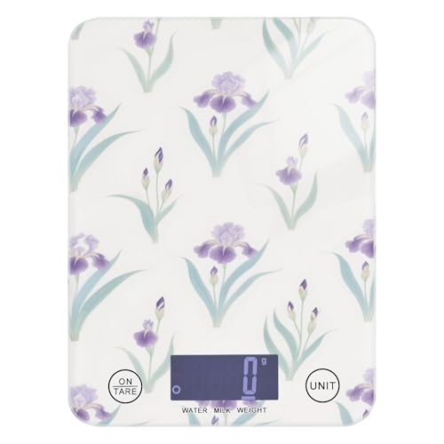 Leicht zu reinigende, tragbare Lebensmittelwaage, 5 kg/5 g, Retro, violette Blumen, Grammwaage mit 4 Einheiten zum Backen, Gewichtsverlust, Braten (Batterien nicht im Lieferumfang enthalten), báscula von miaozhen