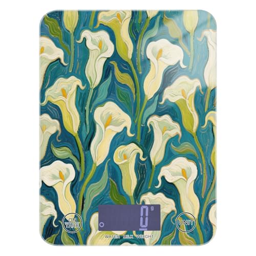 Leicht zu reinigende digitale Lebensmittelwaage, 5 kg/5 g, Kunst-Ölgemälde, blaue Calla-Lilien-Blumen-Waage für die Küche, mit 4 Einheiten für Seife, Kochen, Mahlzeitenvorbereitung (Batterien nicht im Leicht zu reinigende digitale Lebensmittelwaage, 5 kg/5 g, Kunst-Ölgemälde, blaue Calla-Lilien-Blumen-Waage für die Küche, mit 4 Einheiten für Seife, Kochen, Mahlzeitenvorbereitung (Batterien nicht im von miaozhen
