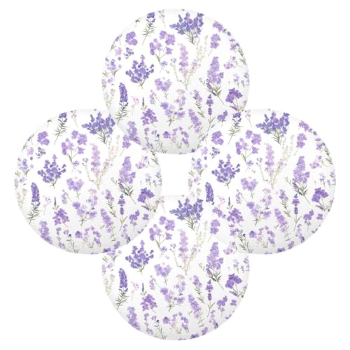Tischset, weiß, minimalistisch, violette Blumen, rund, 39,1 x 39,1 cm, Tapete, Para Mesa de Comedor, Dekoration, 4 Stück von miaozhen