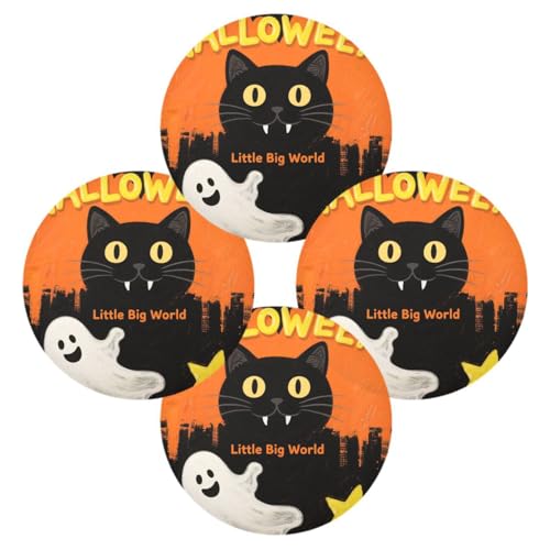 Tischsets mit böser schwarzer Katze auf Halloween, für runde Tische, 4 Stück, 39,1 x 39,1 cm, Tapete, Para Mesa de Comedor, Dekoration, Dekoration von miaozhen